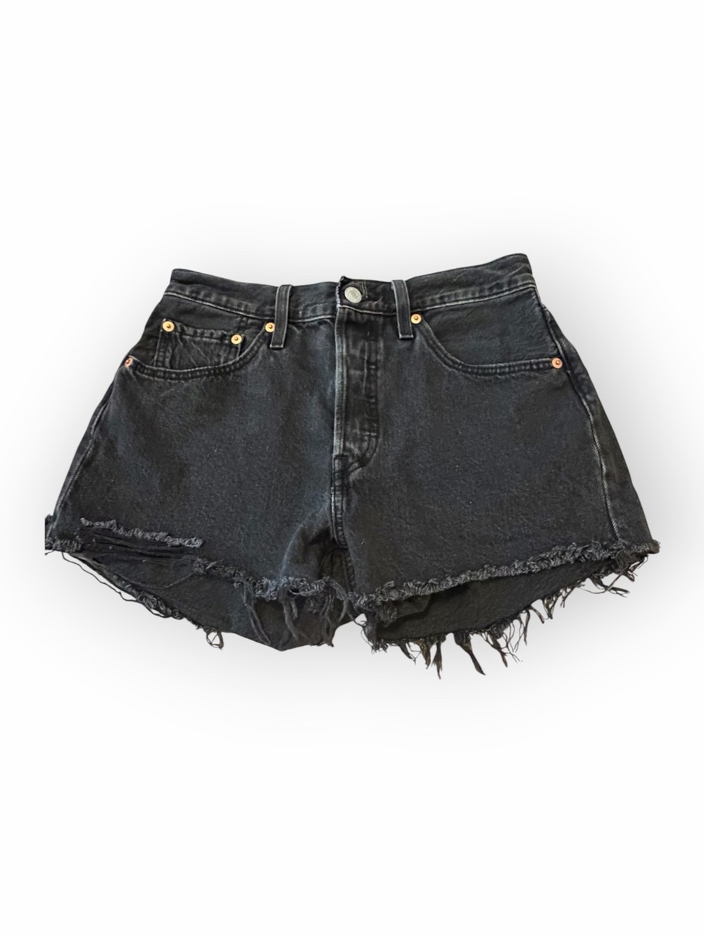 Levi’s 501 Women’s Black Denim Cutoff Shorts Size 27 Button Fly Distressed